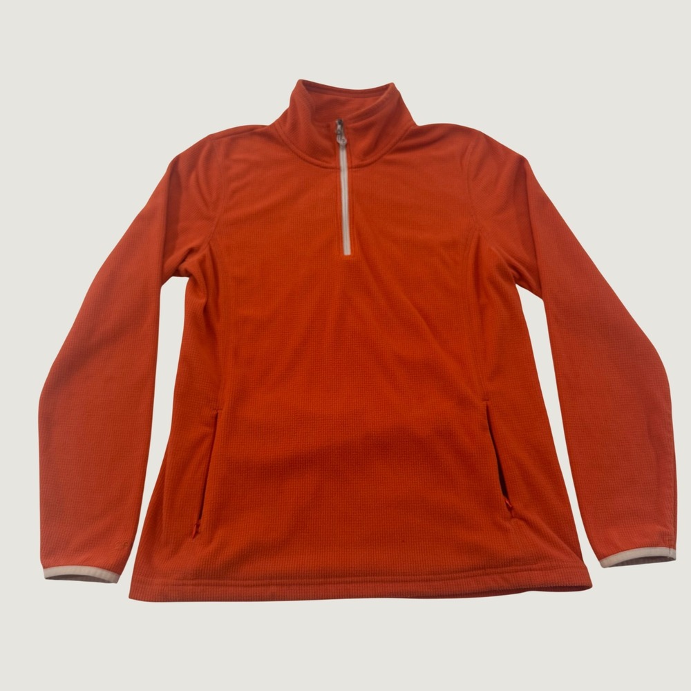 Orvis Women's Medium Orange Microgrid Fleece Quarter Zip Pullover Pockets